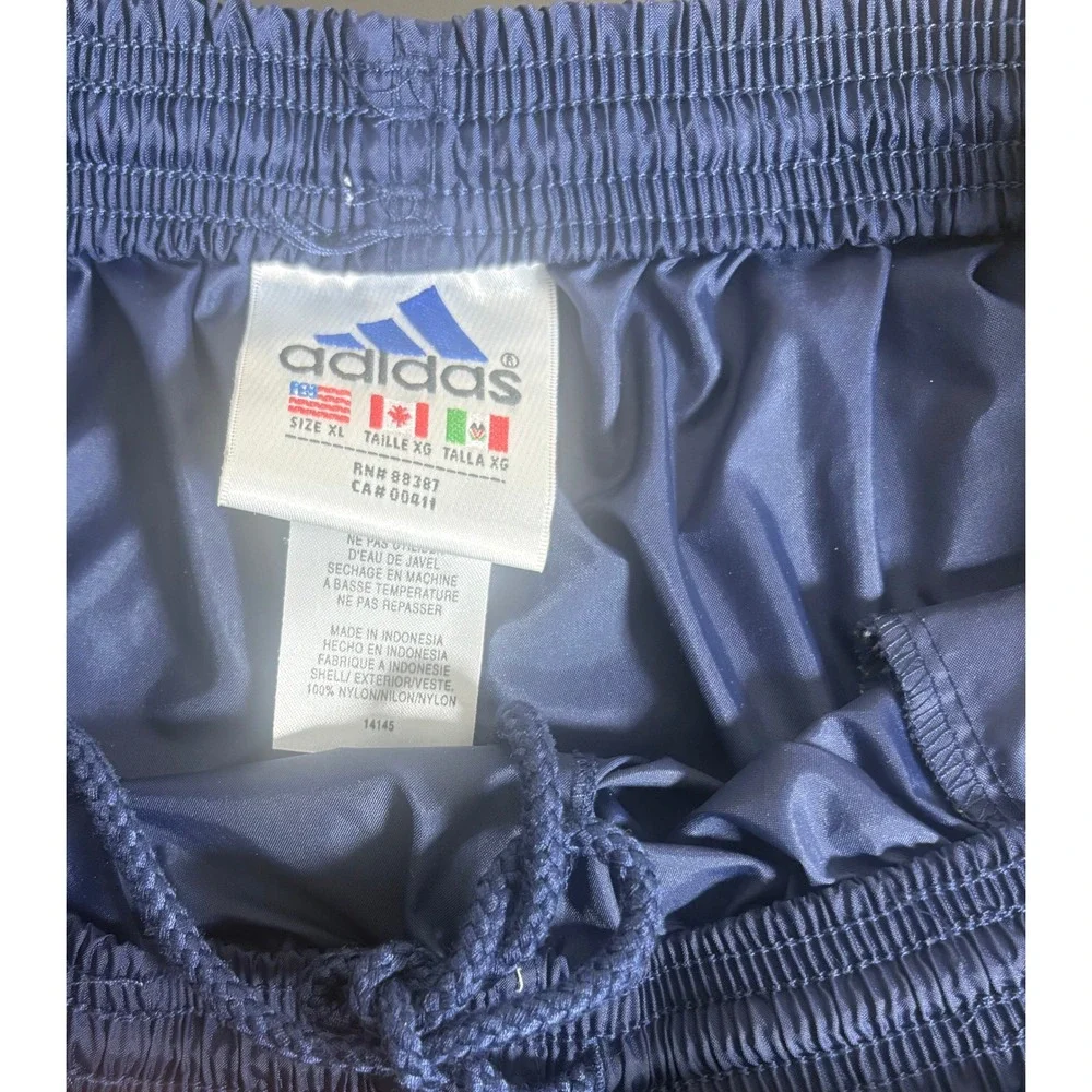 Adidas Mens Vtg 90s Track Pants Navy White Stripe Nylon Windbreaker XL Zip Leg